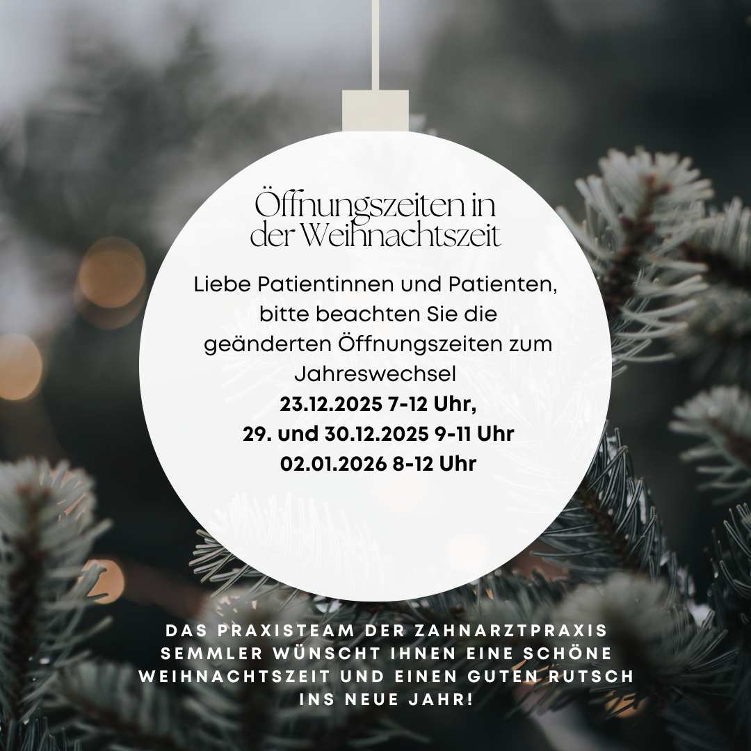 Das Praxisteam der Zahnarztpraxis Semmler wünscht Ihnen eine schöne Weihnachtszeit und einen guten Rutsch ins neue Jahr!